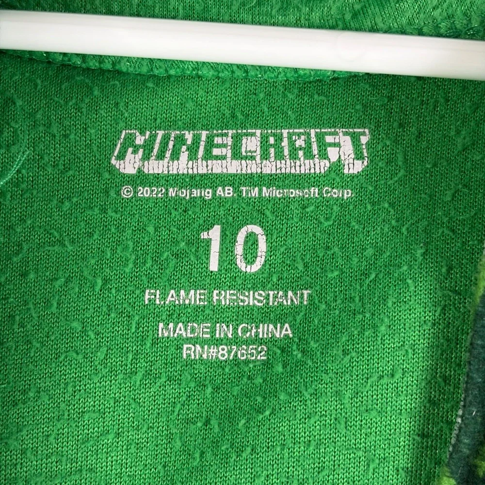 Minecraft Creeper Kids Hooded Fleece Union Suit Green Pajamas Size 10